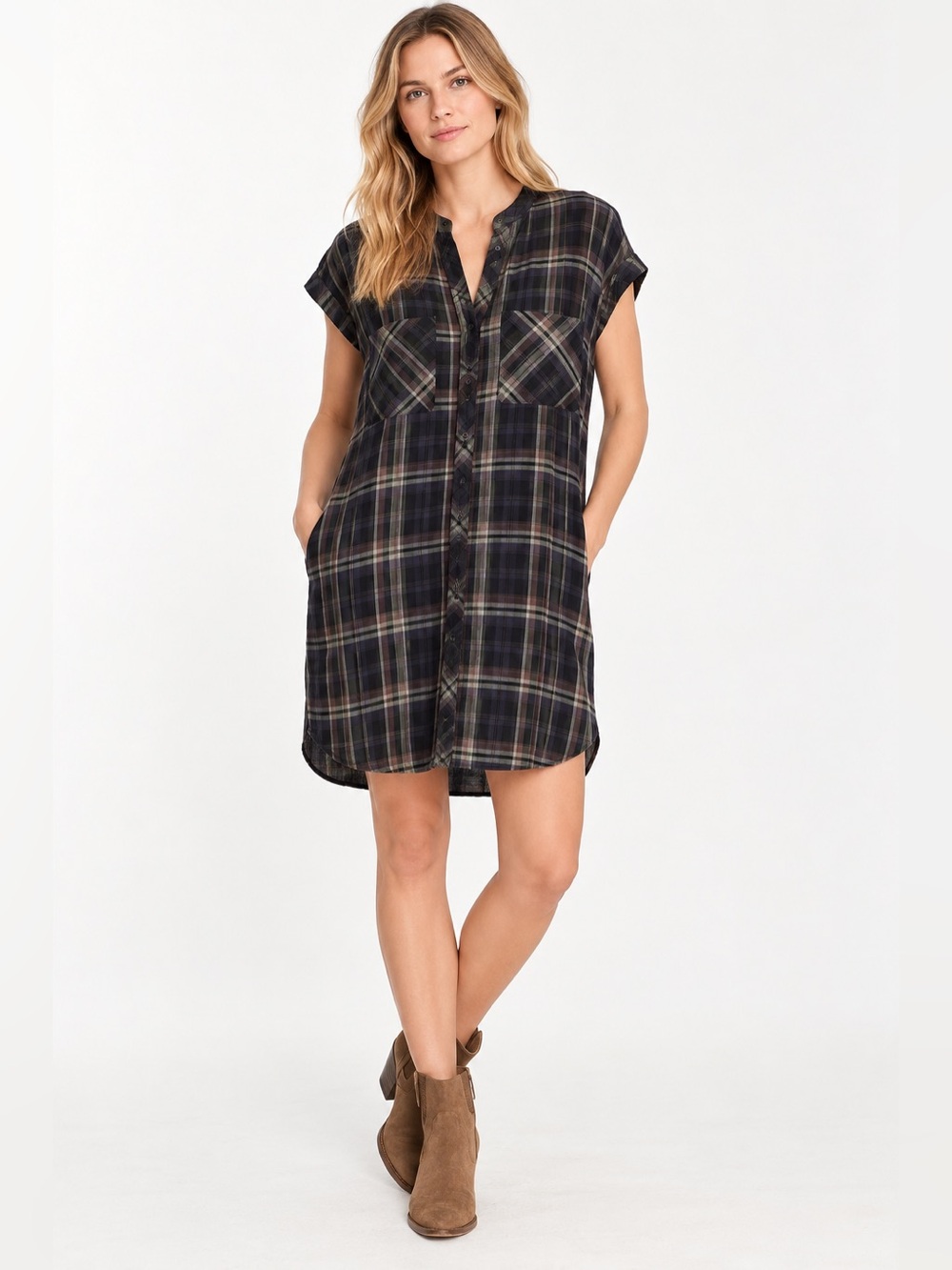 Anthropologie Holding Horses Cody Plaid Tencel Shirt Dress Petite Small